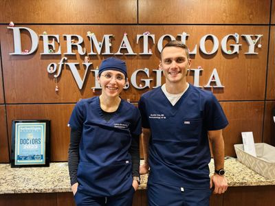Dr. Abramova and Dr. Cox at the Dermatology of Virginia office in Fairfax